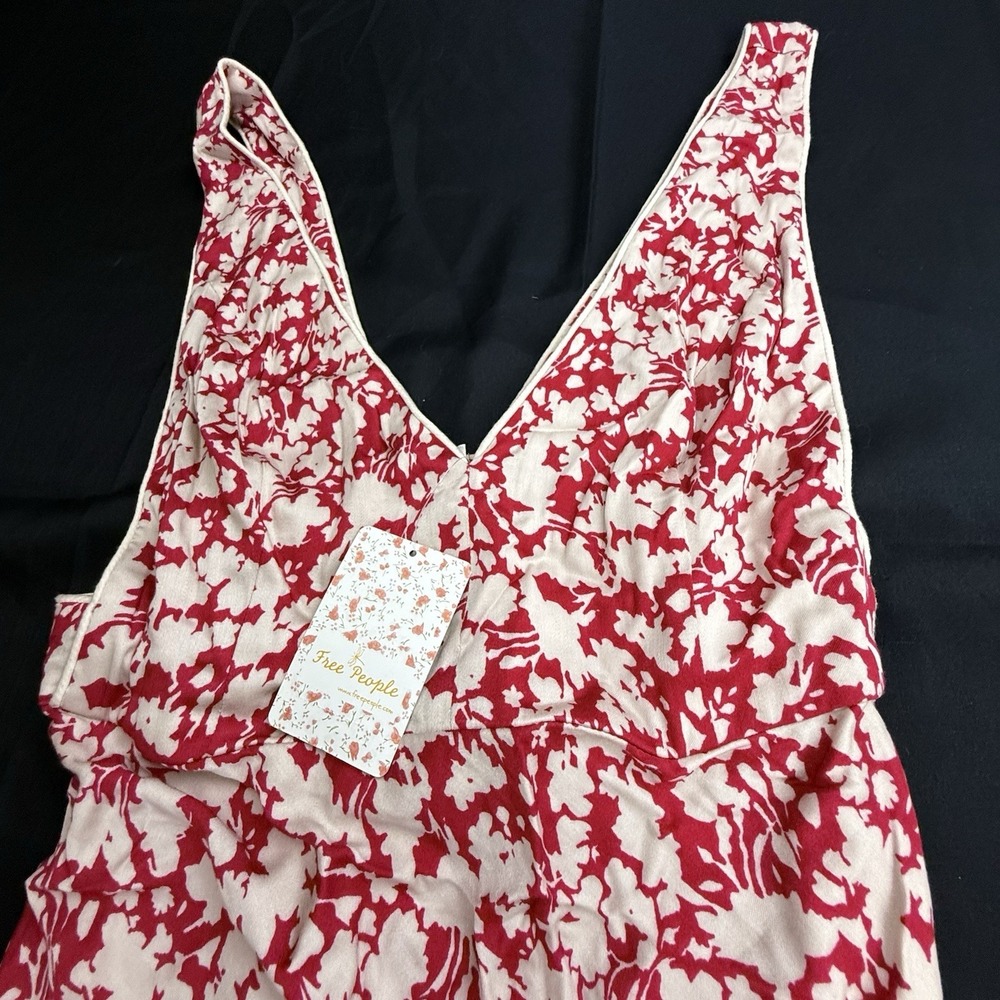 Free People Ohh La La Red Floral Bias Cut Midi Dress Red Sleeveless Size 10 $138 - Picture 3 of 9